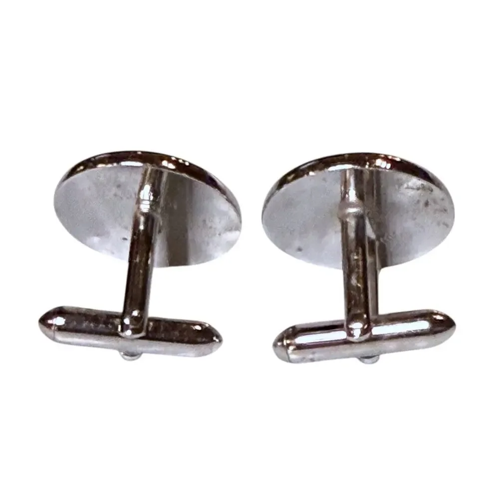 Vintage Swank Cufflinks Mens Silver Tone MCM Speckled Dark Glass Jewel